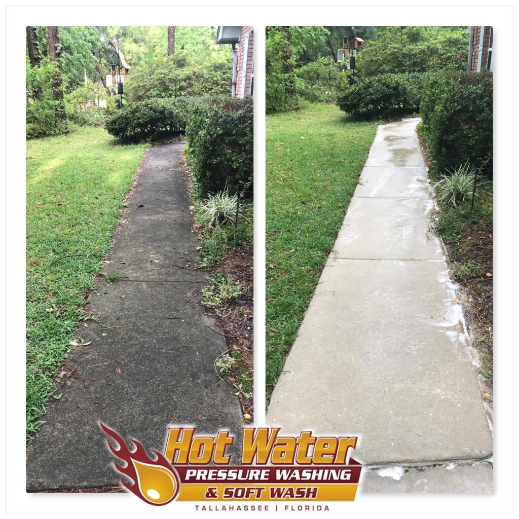 Before and after sidewalk pressure washing