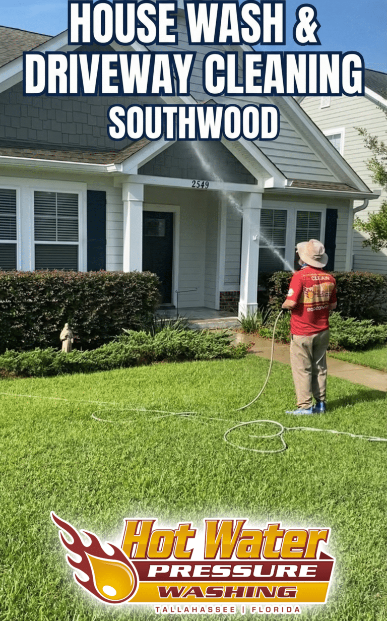 Cover art for blog post, text that reads "HOUSE WASH & DRIVEWAY CLEANING SOUTHWOOD."