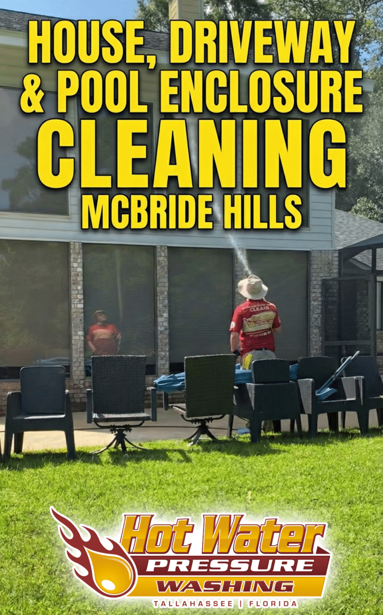 Cover art for blog post, text that reads "HOUSE, DRIVEWAY & POOL ENCLOSURE CLEANING MCBRIDE HILLS."