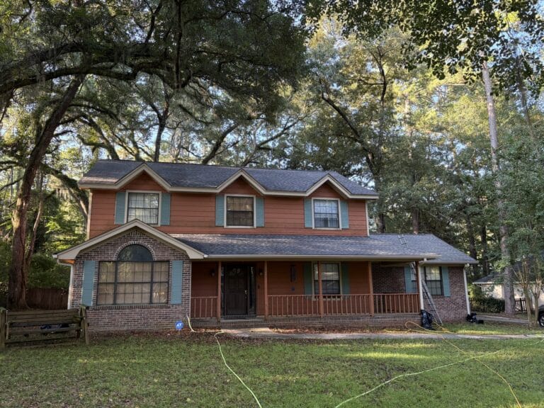 The front of a home in Killearn Lakes, FL, showcasing the restored curb appeal and property value after a professional soft wash roof cleaning.