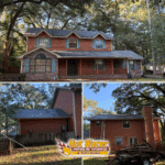 A collage showing multiple angles of a professionally cleaned shingle roof on a home in Killearn Lakes, Tallahassee, now free of the black algae stains that concern insurance companies.