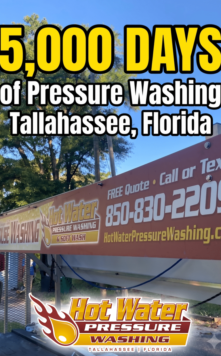 Cover art for blog post, text that reads "5,000 DAYS of Pressure Washing Tallahassee, Florida."