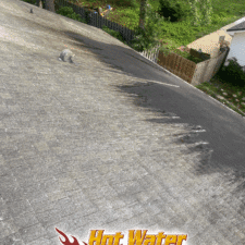 Close-up of a shingle roof in Killearn Lakes, Tallahassee, Florida, showing significant algae growth being actively removed by a professional soft washing process.